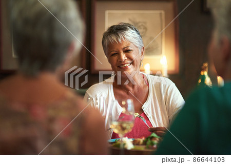 Friendship made to last. Cropped shot of a group of senior female friends enjoying a lunch date. 86644103