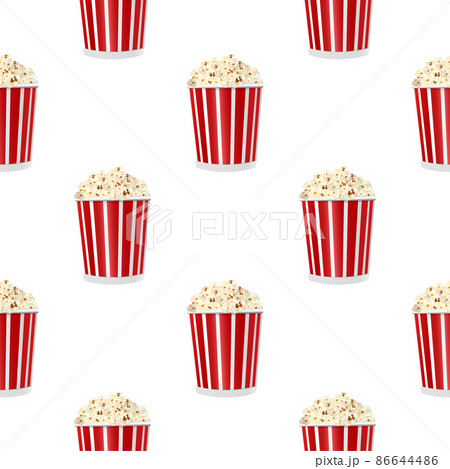 Cartoon illustration with yellow popcorn pattern on white background. Pink, white pattern vector illustration 86644486