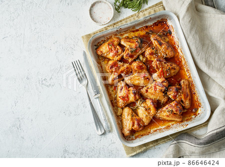 Barbecue chicken wings. Sticky asian spicy wings with teriyaki. Oven baked marinated chiken Barbecue chicken wings. Sticky asian spicy wings with teriyaki. Oven baked marinated chiken 86646424