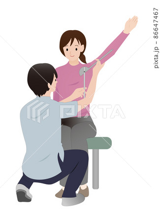 上肢の関節可動域測定、肩関節外転のROM測定をする理学療法士か作業療法士 上肢の関節可動域測定、肩関節外転のROM測定をする理学療法士か作業療法士 86647467