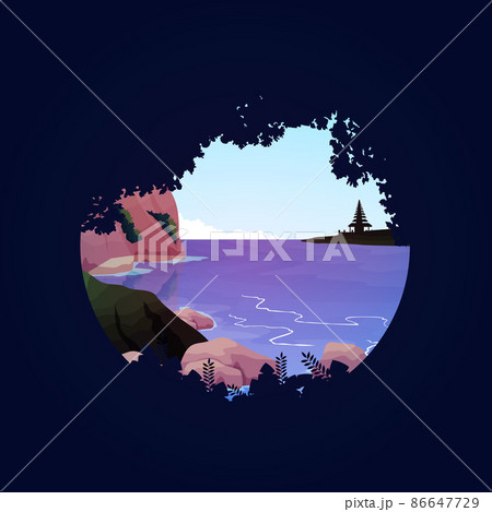 Summer Beach Nusa Penida Bali Vacation Landscape Circle View Illustration 86647729