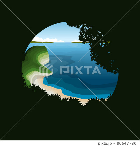 Summer Beach Nusa Penida Bali Vacation Landscape Circle View Illustration 86647730