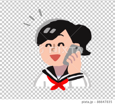 A woman in school uniform talking on a smartphone (simple) A woman in school uniform talking on a smartphone (simple) 86647835