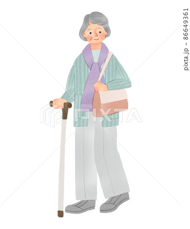 旅行をする人物　高齢女性　手描きイラスト 86649361