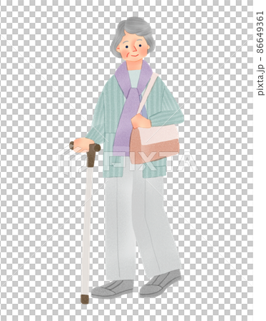 旅行をする人物　高齢女性　手描きイラスト 86649361