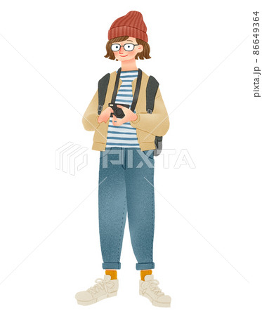 旅行をするカメラを構えた人物 女性 手描きイラスト 旅行をするカメラを構えた人物 女性 手描きイラスト 86649364