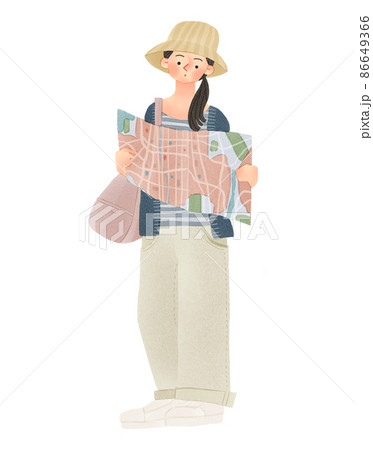 地図を広げる人物　女性　手描きイラスト 86649366