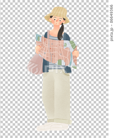 地図を広げる人物　女性　手描きイラスト 86649366