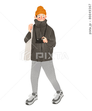 カメラを持つ人物　男性　手描きイラスト 86649367