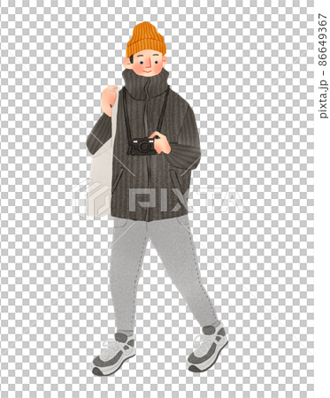 カメラを持つ人物　男性　手描きイラスト 86649367