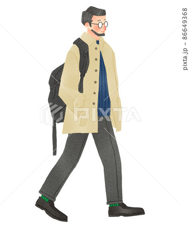 リュックを持ったおしゃれな人物　男性　手描きイラスト 86649368