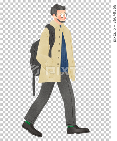リュックを持ったおしゃれな人物　男性　手描きイラスト 86649368