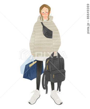旅行をする人物　女性　手描きイラスト 86649369