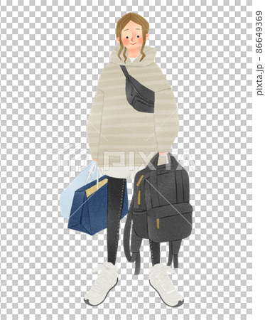 旅行をする人物　女性　手描きイラスト 86649369