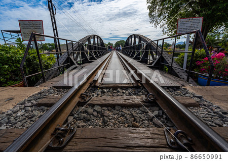 Railway on a Bridge over the River Kwai, Kanchanaburi, Thailand. 86650991
