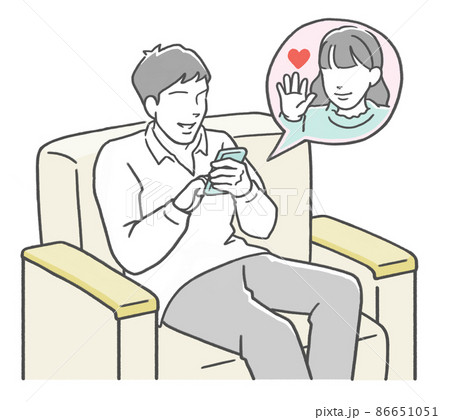 マッチングアプリで知り合った女性とやりとりする男性 86651051