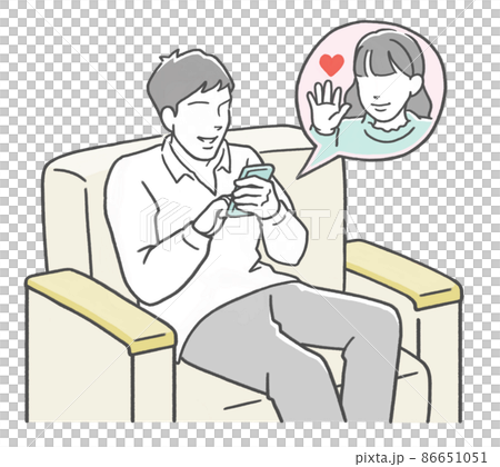 マッチングアプリで知り合った女性とやりとりする男性 86651051
