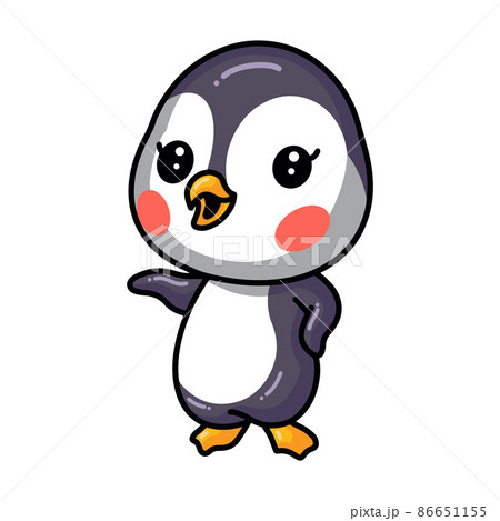 Cute little baby penguin cartoon presenting	 86651155