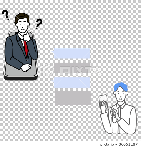 在智能手機上與男性稅務會計師聊天的人的線路 一張簡單圖片的矢量圖 在智能手機上與男性稅務會計師聊天的人的線路 一張簡單圖片的矢量圖 86651187