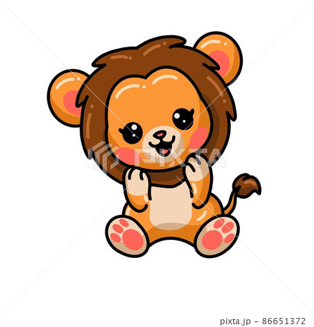 Cute little lion cartoon sitting	 86651372