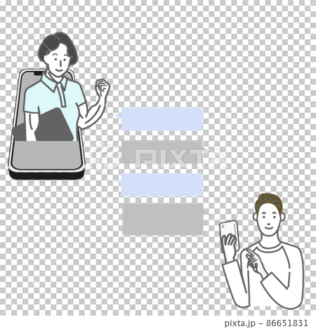 在智能手機上在線諮詢私人教練的人的線路 一張簡單圖片的矢量圖 86651831