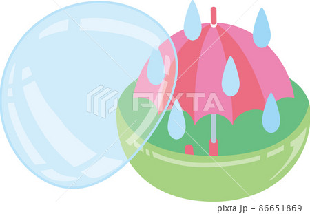 06月のガチャポン_赤い傘と雨粒_カプセル半開き 86651869