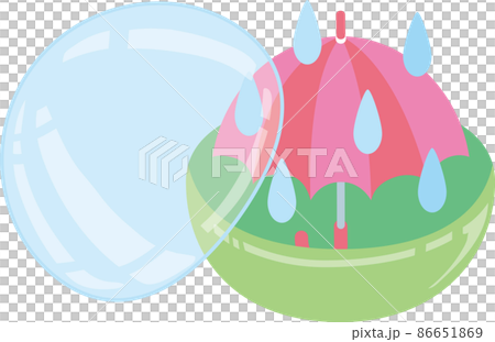 06月のガチャポン_赤い傘と雨粒_カプセル半開き 86651869