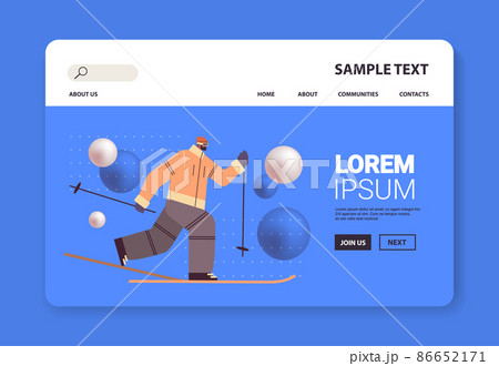 skier man sportsman skiing doing activities winter vacation concept full length horizontal skier man sportsman skiing doing activities winter vacation concept full length horizontal 86652171
