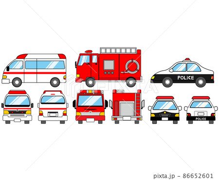救急車 消防車 パトカー 緊急車両 ベクターイラスト 救急車 消防車 パトカー 緊急車両 ベクターイラスト 86652601