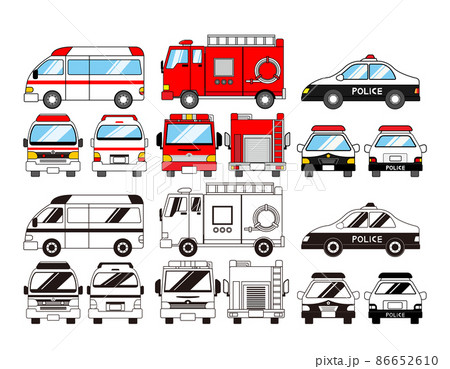 救急車　消防車　パトカー　緊急車両　ベクターイラスト 86652610