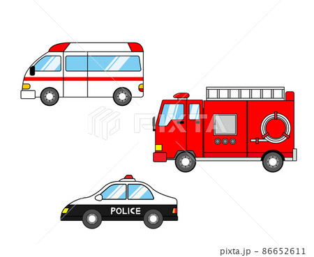 救急車 消防車 パトカー 緊急車両 ベクターイラストのイラスト素材