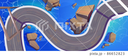 Road or bridge top view, winding highway over sea 86652823