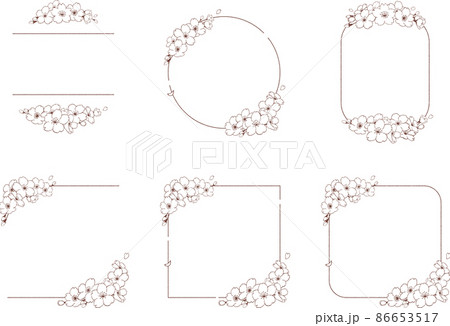 手描きの桜のシンプルでかわいい春のフレームイラストa 線画 文字なしのイラスト素材