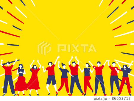 喜ぶ大勢の人達 手描き集中線背景 喜ぶ大勢の人達 手描き集中線背景 86653712