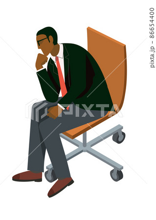考える人のポーズで座る黒人男性ビジネスマンのアバター イラスト インフォグラフィックス鬱病のイラスト素材