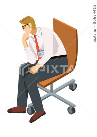 考える人のポーズで座る白人男性ビジネスマンのアバター イラスト インフォグラフィックス鬱病のイラスト素材