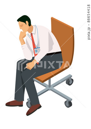 考える人のポーズで座る黄色人種男性ビジネスマンのアバター イラスト インフォグラフィックス鬱病のイラスト素材