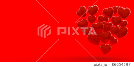 Red Metallic Heart on Red Background. Love Valentines Day Holiday Thematic Wallpaper. 3d Illustration. 86654597