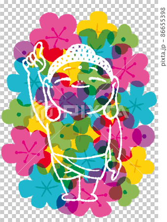 花まつり　カラフルな花にお釈迦様（白線） 86655398