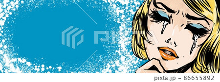 アメコミの金髪美女が号泣する一コマ漫画イラスト アメコミの金髪美女が号泣する一コマ漫画イラスト 86655892