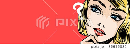 アメコミの金髪美女が不思議がるイラストと吹き出し 86656082