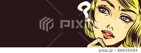 アメコミの金髪美女が不思議がるイラストと吹き出し 86656084