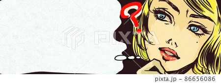 アメコミの金髪美女が不思議がるイラストと吹き出し 86656086