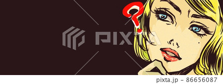 アメコミの金髪美女が不思議がるイラストと吹き出し 86656087