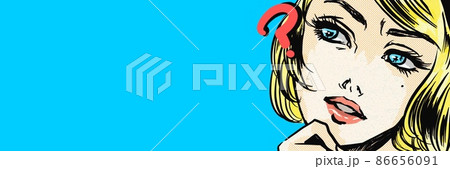 アメコミの金髪美女が不思議がるイラストと吹き出し 86656091