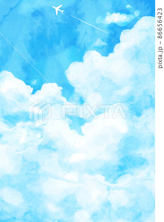 青空と飛行機雲と入道雲の水彩のベクターイラスト背景 青空と飛行機雲と入道雲の水彩のベクターイラスト背景 86656423