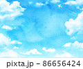 青空と飛行機雲と入道雲の水彩のベクターイラスト背景 86656424