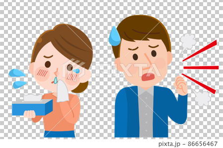 花粉症 ウイルス アレルギー 鼻水や咳が出る症状の男女 イラスト 花粉症 ウイルス アレルギー 鼻水や咳が出る症状の男女 イラスト 86656467