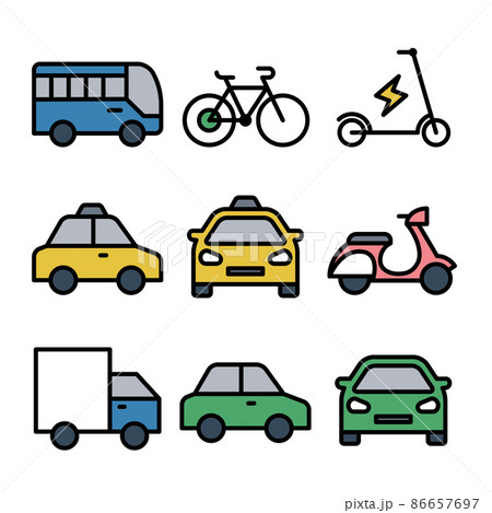 交通手段・交通機関アイコンセット 近距離・都市交通 86657697