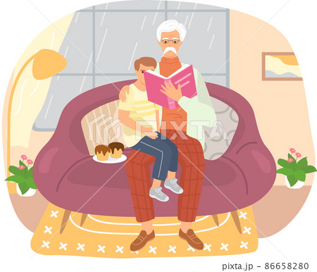 Senior man sitting and read book for his grandson and rest in vacation Senior man sitting and read book for his grandson and rest in vacation 86658280